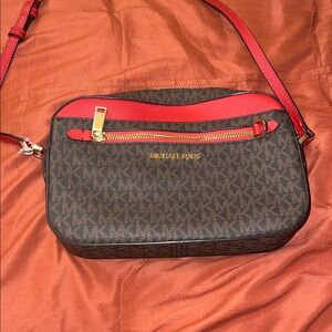 Michael Kors Red and Brown Crossbody Bag